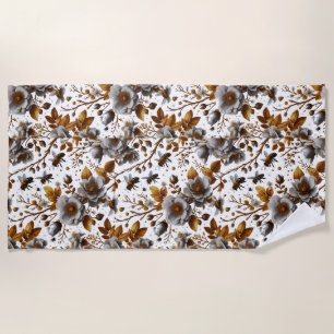 honey bees florals and leaves pattern doodle art beach towel