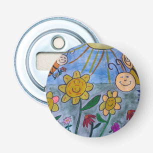 Honey Bees & Flowers Button Bottle Opener