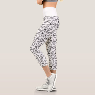 Honey Bees & Flowers Liberty Pattern Black & White Capri Leggings