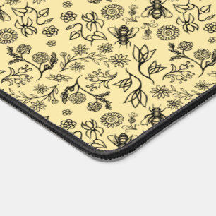 Honey Bees & Flowers Liberty Pattern Black Yellow Desk Mat