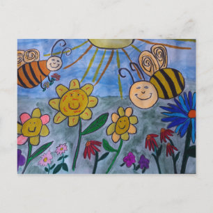 Honey Bees & Flowers Postcard