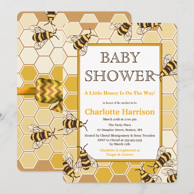 Honey Bees & Honey Comb Neutral Baby Shower Invitation (Front/Back)