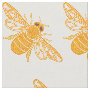 Honey bees in repeat pattern on white fabric