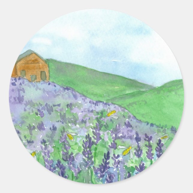 Honey Bees Lavender Field Mountain Meadow Classic Round Sticker (Front)