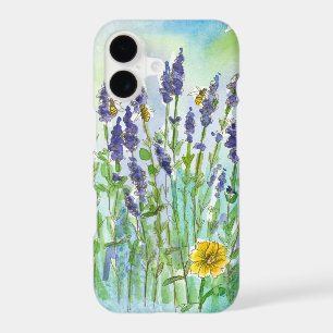 Honey Bees Lavender Wildflower Watercolor