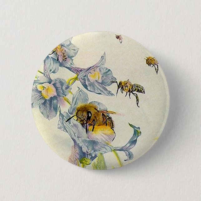 Honey Bees & Morning Glory Flowers EZ2 Customize 2 Inch Round Button (Front)