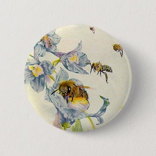 Honey Bees & Morning Glory Flowers EZ2 Customize 2 Inch Round Button