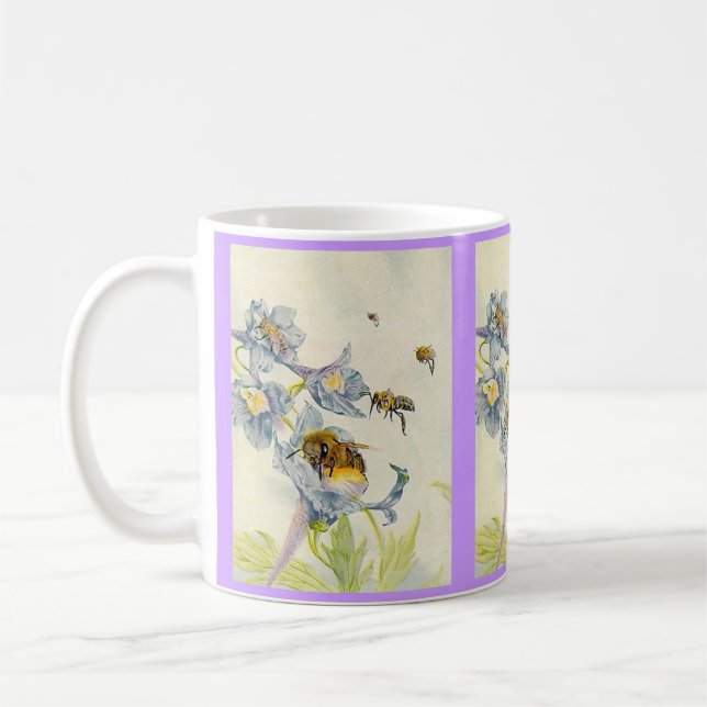 Honey Bees & Morning Glory Flowers EZ2 Customize Coffee Mug (Left)