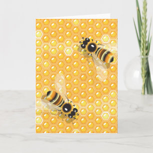 Honey Bees on Bright Honeycomb Pattern  Card