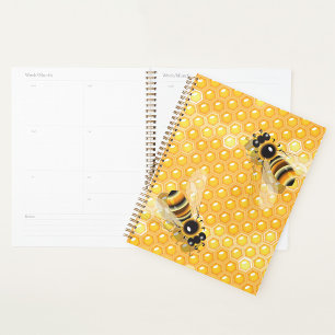 Honey Bees on Bright Honeycomb Pattern Planner