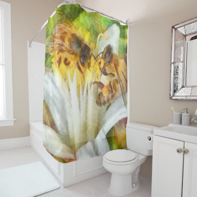 Honey Bees On Lemon Blossom Watercolor Art (In Situ)