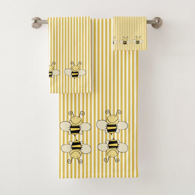 Honey Bees on Yellow Stripes Bath Towel Set (Insitu)