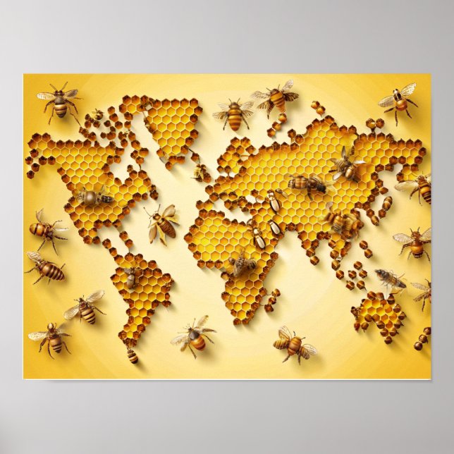 Honey Bees Wall Art Mondial Poster (Devant)