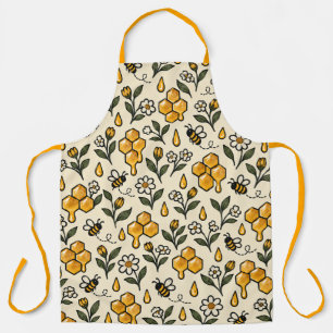 Honey Bees Wildflowers Rustic Cottage Pattern Apron