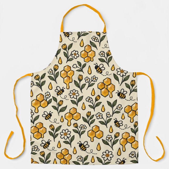 Honey Bees Wildflowers Rustic Cottage Pattern Apron (Front)