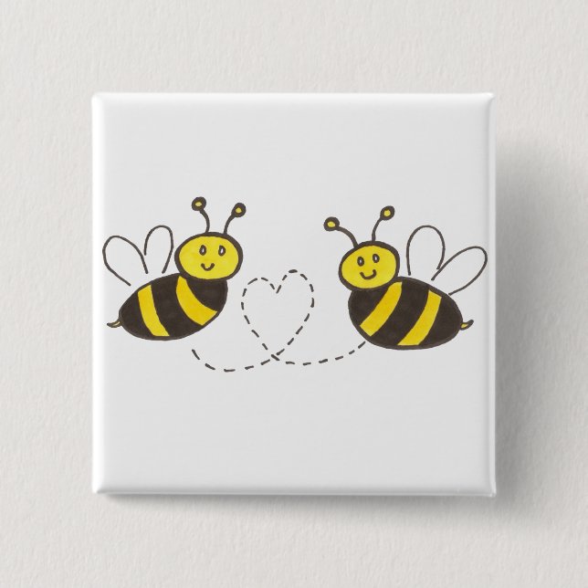 Honey Bees with Heart 2 Inch Square Button (Front)