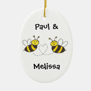 Honey Bees with Heart Ceramic Ornament