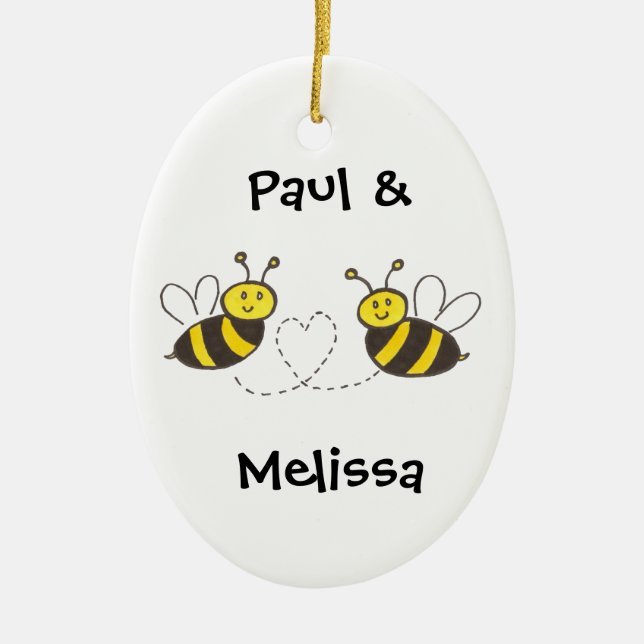 Honey Bees with Heart Ceramic Ornament (Front)