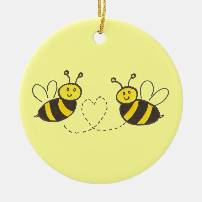 Honey Bees with Heart Ceramic Ornament (Front)
