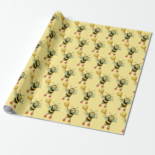 Honey bees with heart pattern wrapping paper