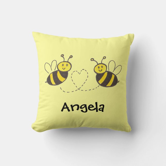 Honey Bees with Heart Throw Pillow (Front)