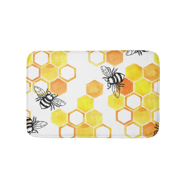 Honey Bees: Yellow Watercolor Pattern Bath Mat (Front)