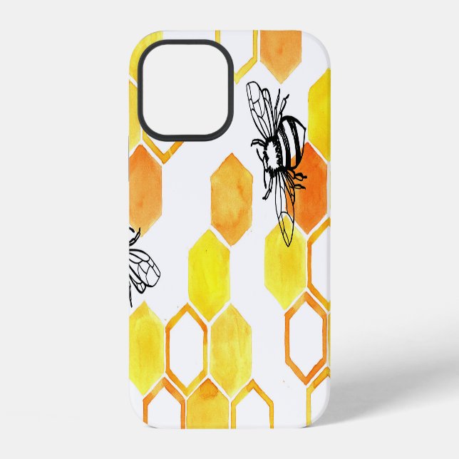 Honey Bees: Yellow Watercolor Pattern iPhone Case (Back)