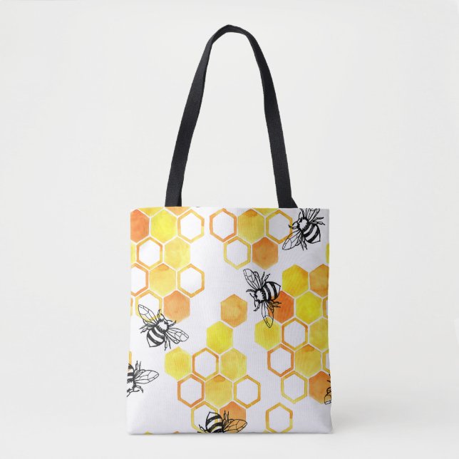 Honey Bees: Yellow Watercolor Pattern Tote Bag (Front)