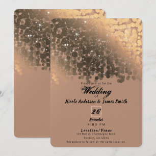 Honey Beige Champagne Golden Sparkle Wedding Invitation