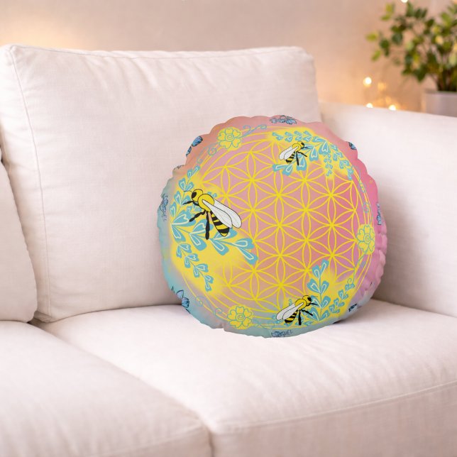 Honey Bloom – Colour of Heart Round Pillow (Creator Uploaded)