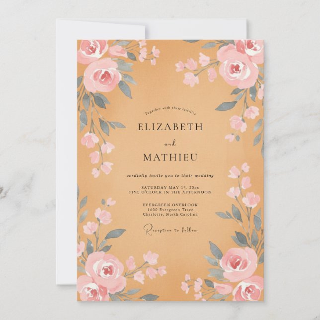 Honey Blush Peony Wedding Invitation (Front)