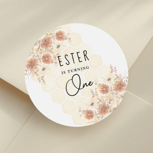 Honey Boho Wildflower First Birthday Classic Round Sticker