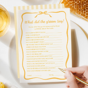Honey Bridal Shower What did the Groom Say Game Card