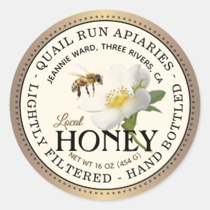 Honey Brushed Bronze Wild Rose & Bee Round Label