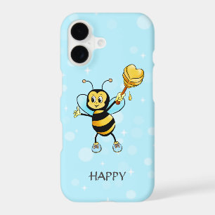 Honey bumble bee on black & light blue