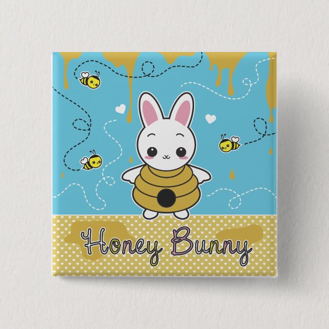 Honey Bunny 2 Inch Square Button (Front)