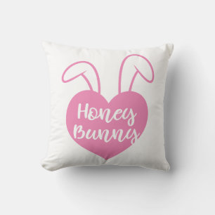 Honey Bunny pink heart Throw Pillow