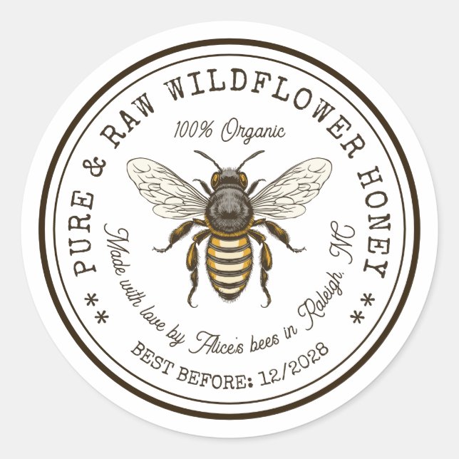 Honey canning sticker with bee (Front)