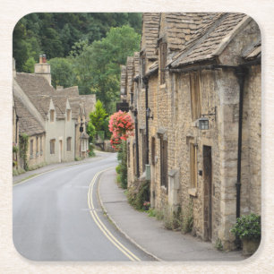 Honey coloured cottages in Castle Combe coaster