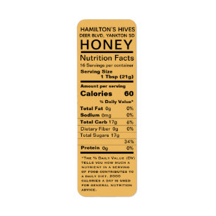 Honey-Coloured Nutrition Facts Return Address Labe