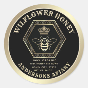 Honey comb elegant gold queen bee honey jar classic round sticker