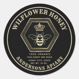 Honey comb elegant gold queen bee honey jar classic round sticker