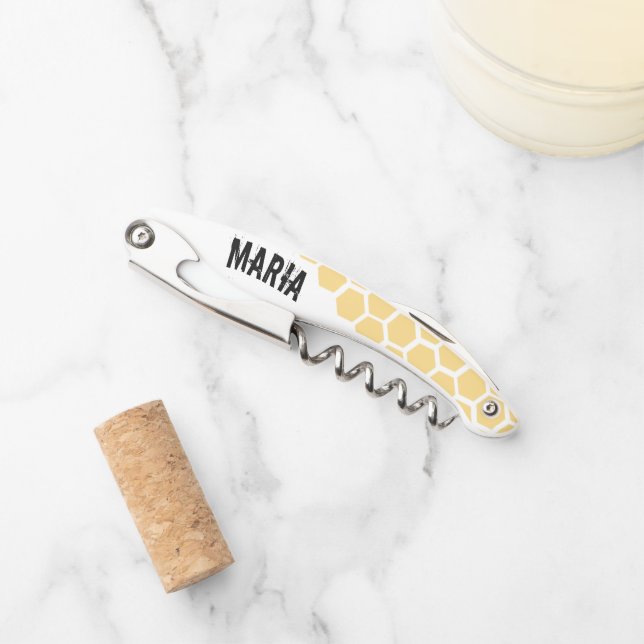 Honey Comb Yellow Custom Name Corkscrew (Front)