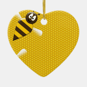 Honey Comb Yellow Gold  Bee Bees Pattern Art Ceramic Ornament