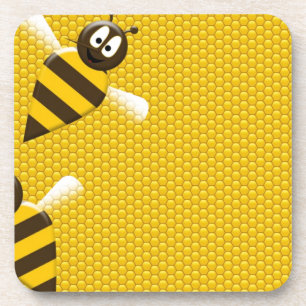Honey Comb Yellow Gold Bee Bees Pattern Art Coaster
