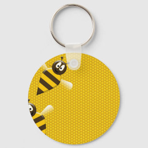 Honey Comb Yellow Gold Bee Bees Pattern Art Keychain