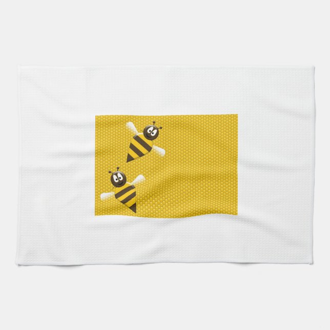 Honey Comb Yellow Gold  Bee Bees Pattern Art Kitchen Towel (Horizontal)