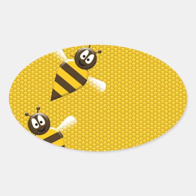 Honey Comb Yellow Gold  Bee Bees Pattern Art Oval Sticker (Front)