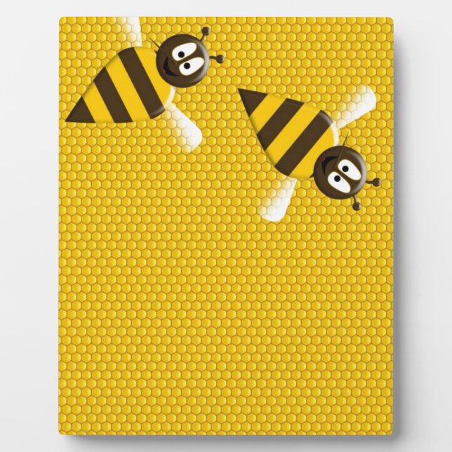 Honey Comb Yellow Gold  Bee Bees Pattern Art Plaque (Front)