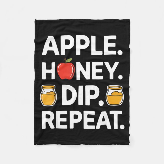 Honey Dip Repeat Funny Rosh Hashanah Jewish New Ye Fleece Blanket (Front)